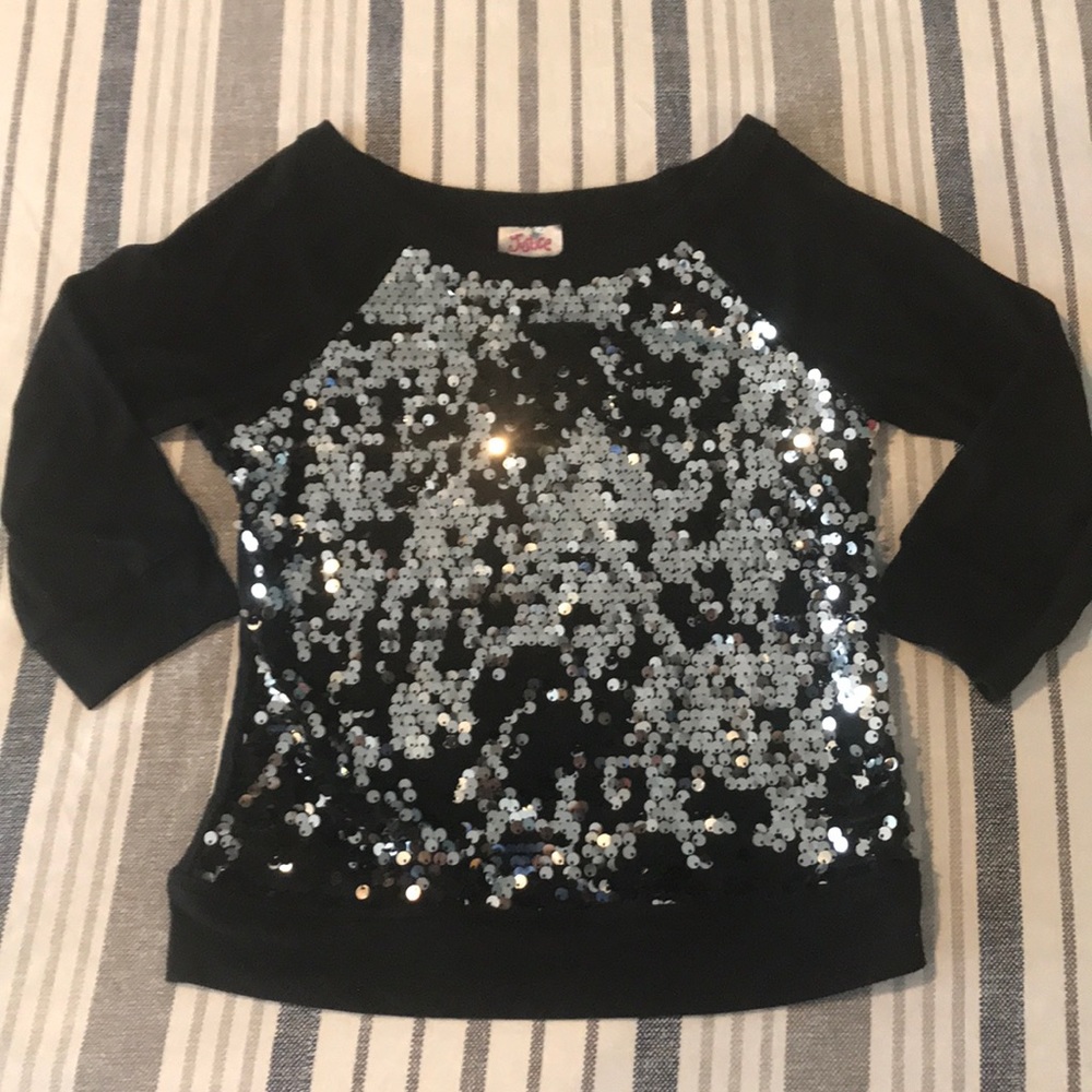 Justice size 8 sequins top black and silver